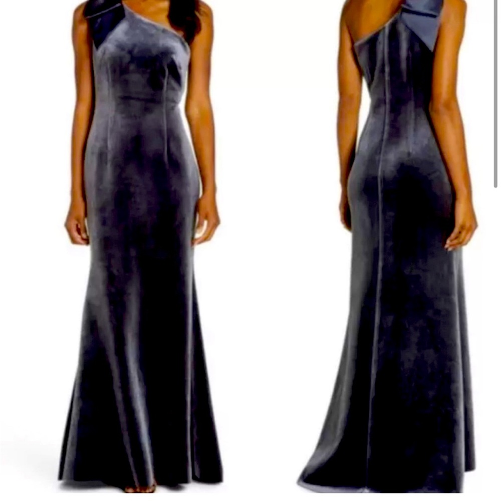Eliza one shoulder sage green velvet gown